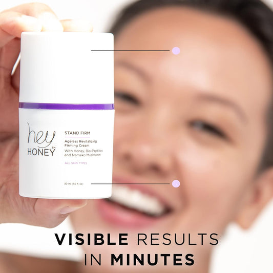 Hey Honey Stand Firm Peptide Face Cream | Instant Firming & Long-Term Anti-Aging | Honey & Nemeko Mushroom for Hydration & Wrinkle Reduction | 1 Oz