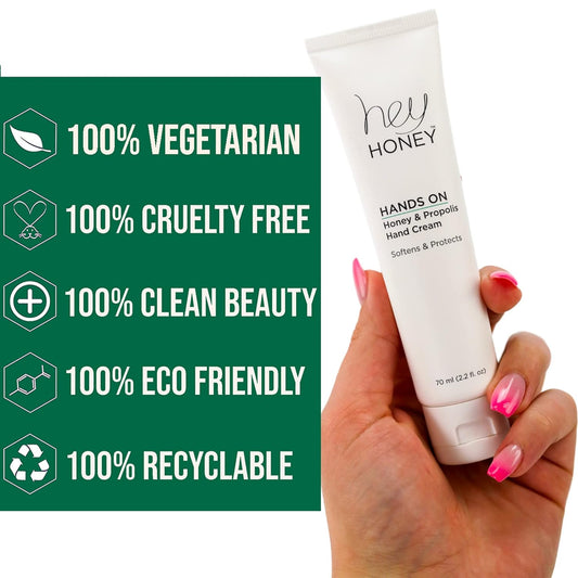 Hey Honey Hand Cream for Extremely Dry Cracked Hands & Elbows - Instant Relief with Shea Butter, Honey & Propolis - Cracked Skin Repair Moisturizer - Fast Absorbing 2.2 Oz