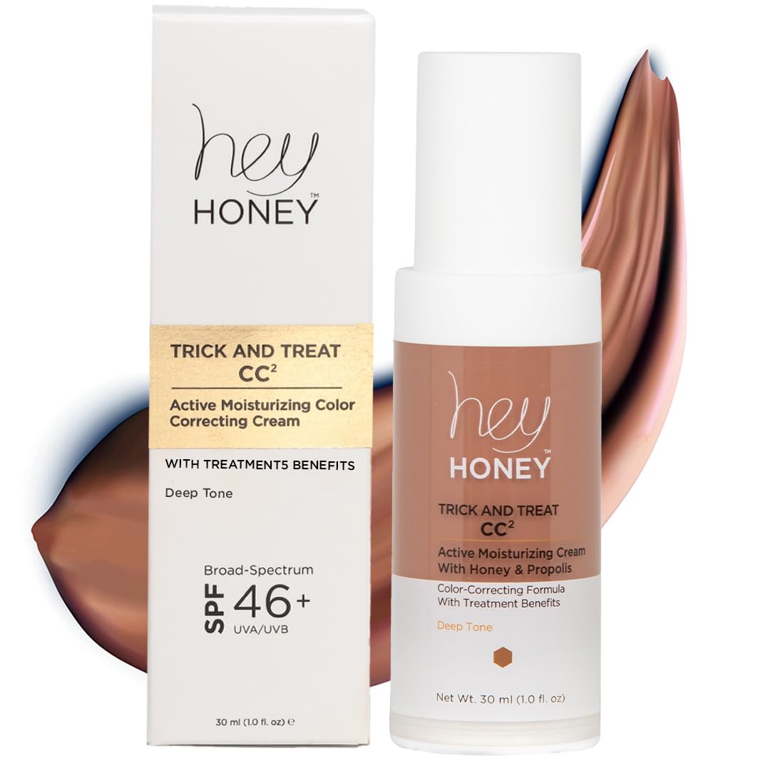 Hey Honey Trick and Treat CC Cream SPF 46 | Active Moisturizing Color Correcting Cream with Honey & Propolis | Best Cover For Rosacea, Skin Redness & Mature Skin | Cruelty-Free | 1 oz (Light-Medium)