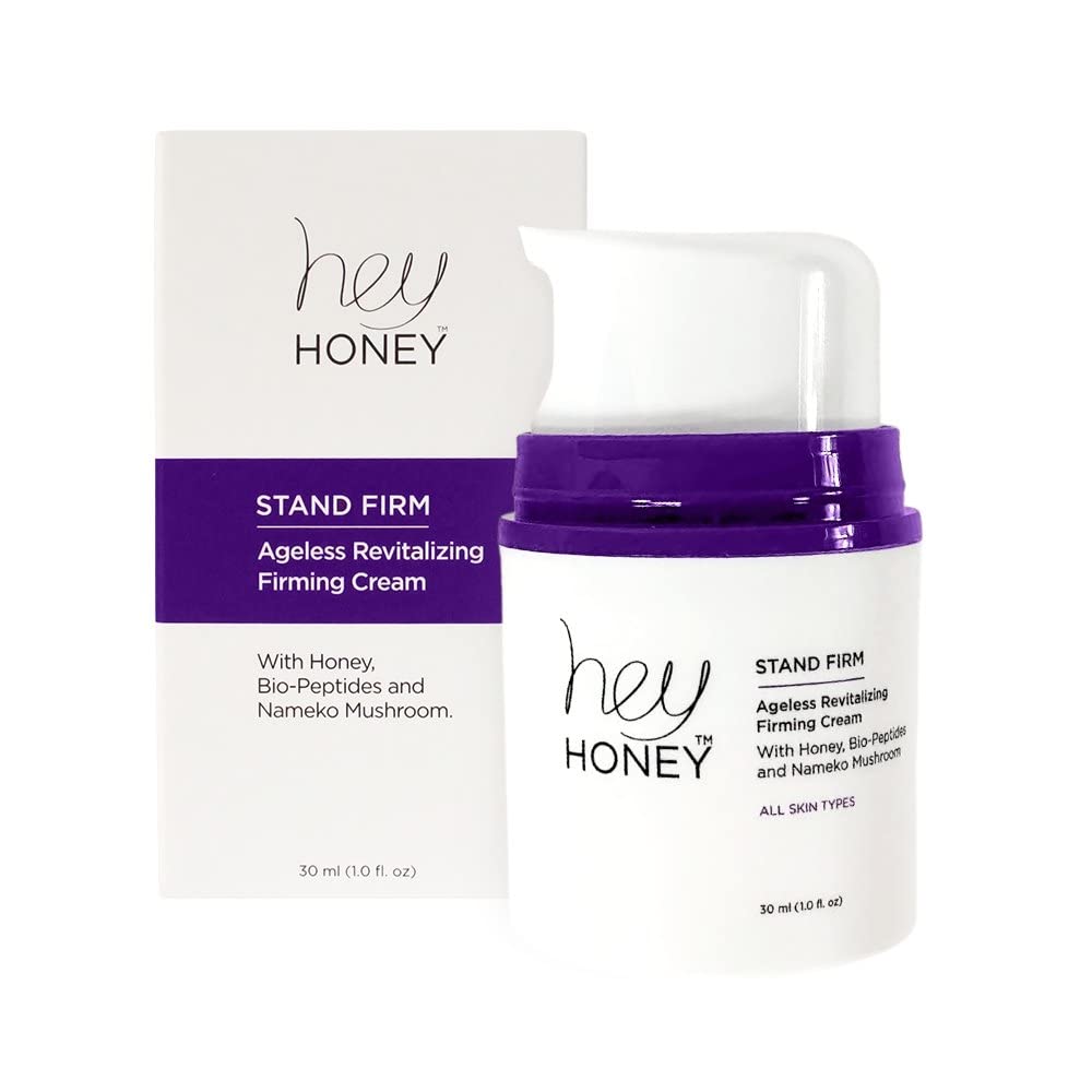Hey Honey Stand Firm Peptide Face Cream | Instant Firming & Long-Term Anti-Aging | Honey & Nemeko Mushroom for Hydration & Wrinkle Reduction | 1 Oz