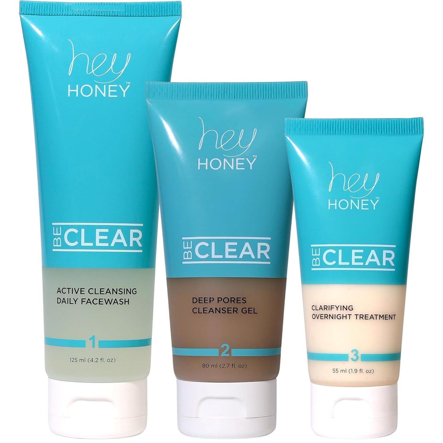 Hey Honey BE CLEAR Acne Skincare Routine: Daily Facewash, Deep Pore Cleanser & Clarifying Overnight Treatment | Natural Formula with Propolis, Squalane & Honey Fights Blemishes, Balances Oily Skin.