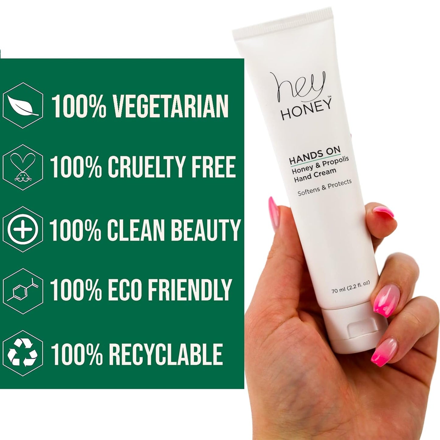 Hey Honey Hand Cream for Extremely Dry Cracked Hands & Elbows - Instant Relief with Shea Butter, Honey & Propolis - Cracked Skin Repair Moisturizer - Fast Absorbing 2.2 Oz